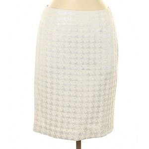 White Metallic Houndstooth Pencil Skirt